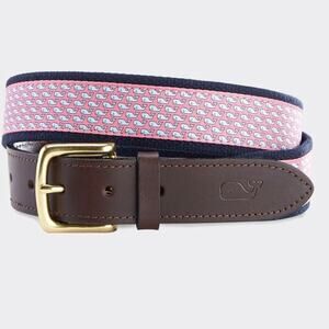 Vineyard Vines Mens Belt sz 32 Pink Whale Print Leather Preppy Casual
